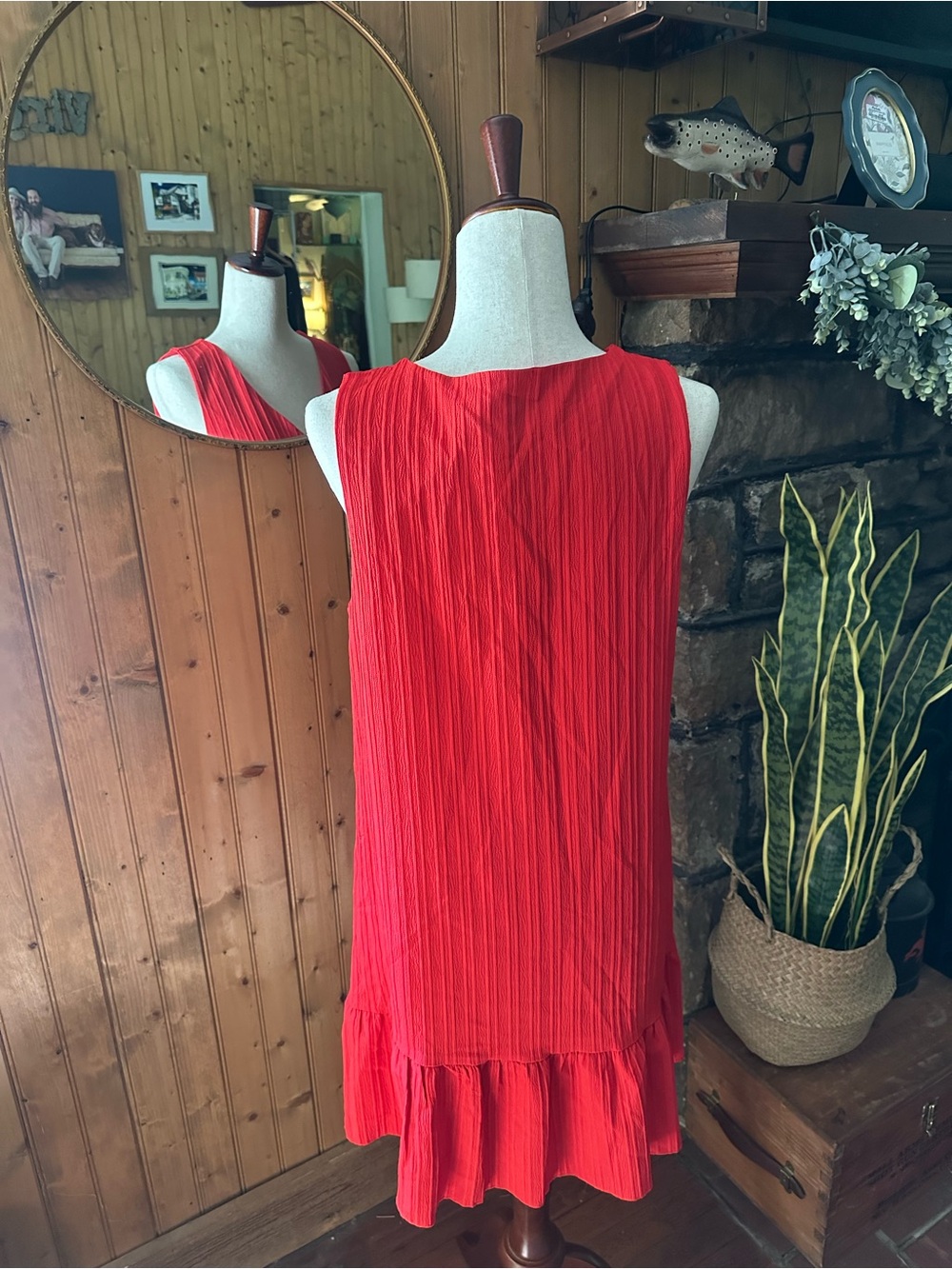 Red Button-Front Ruffle Hem Midi Dress - Picture 2 of 2
